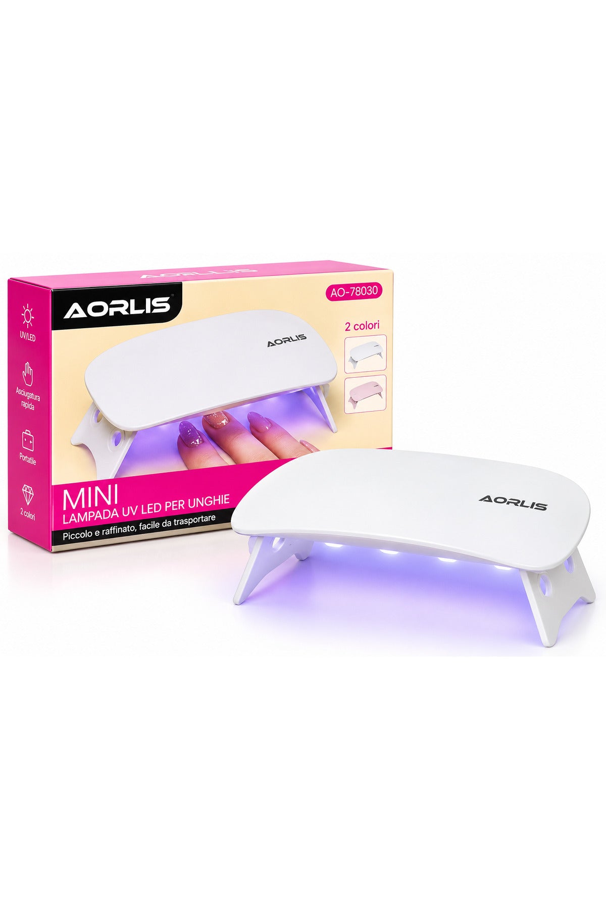 Lampă UV LED pentru unghii AO-78030, mini, portabilă, albă