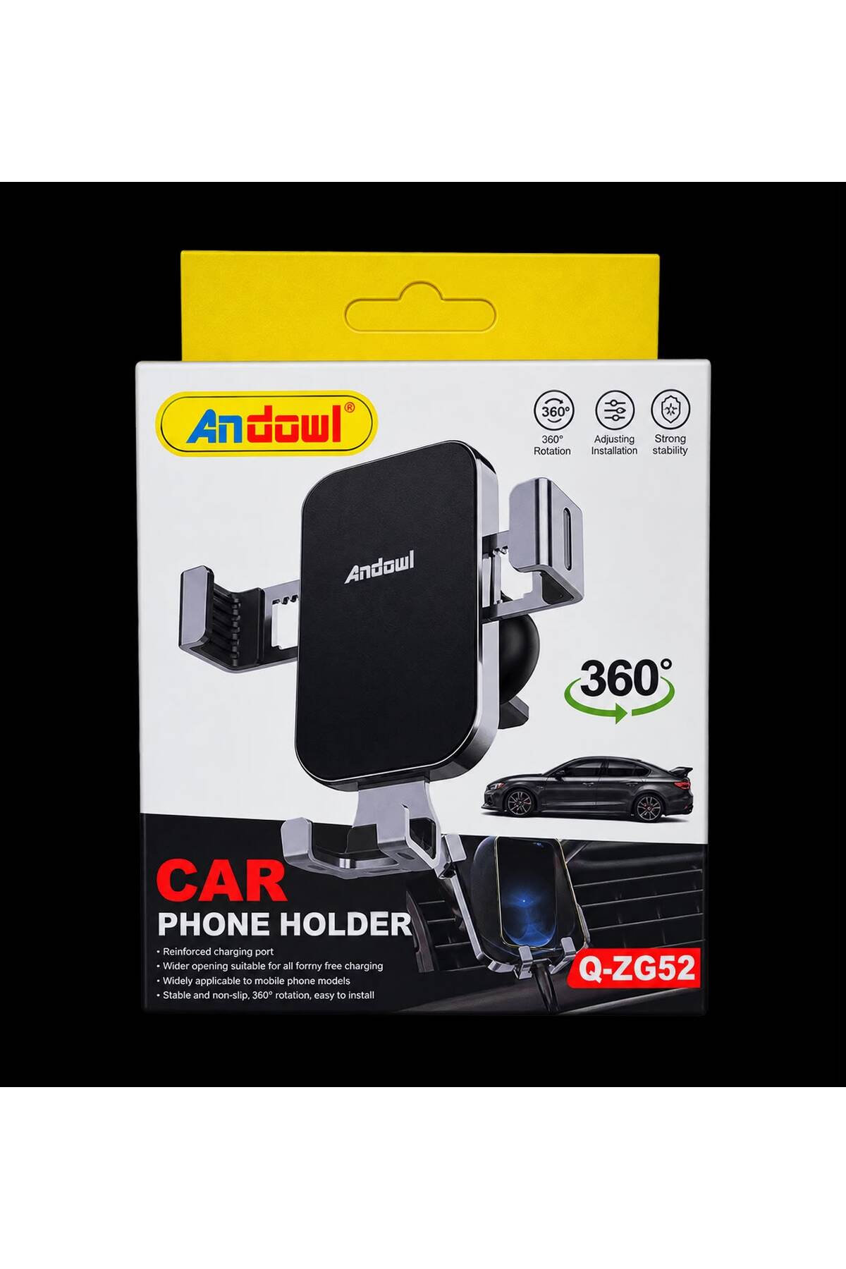 Suport Auto Telefon Q-ZG52, Rotire 360°, Prindere Grilă Ventilație, Negru