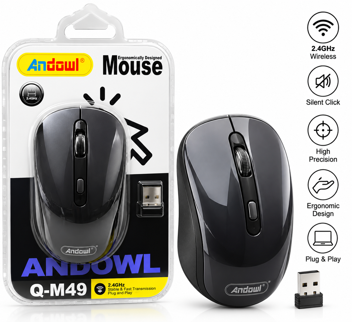Mouse wireless Andowl Q-M49, negru