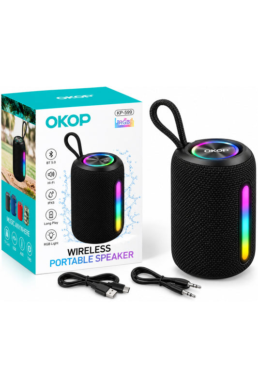 Boxă Portabilă Bluetooth OKOP KP-599, Lumini LED RGB, Negru