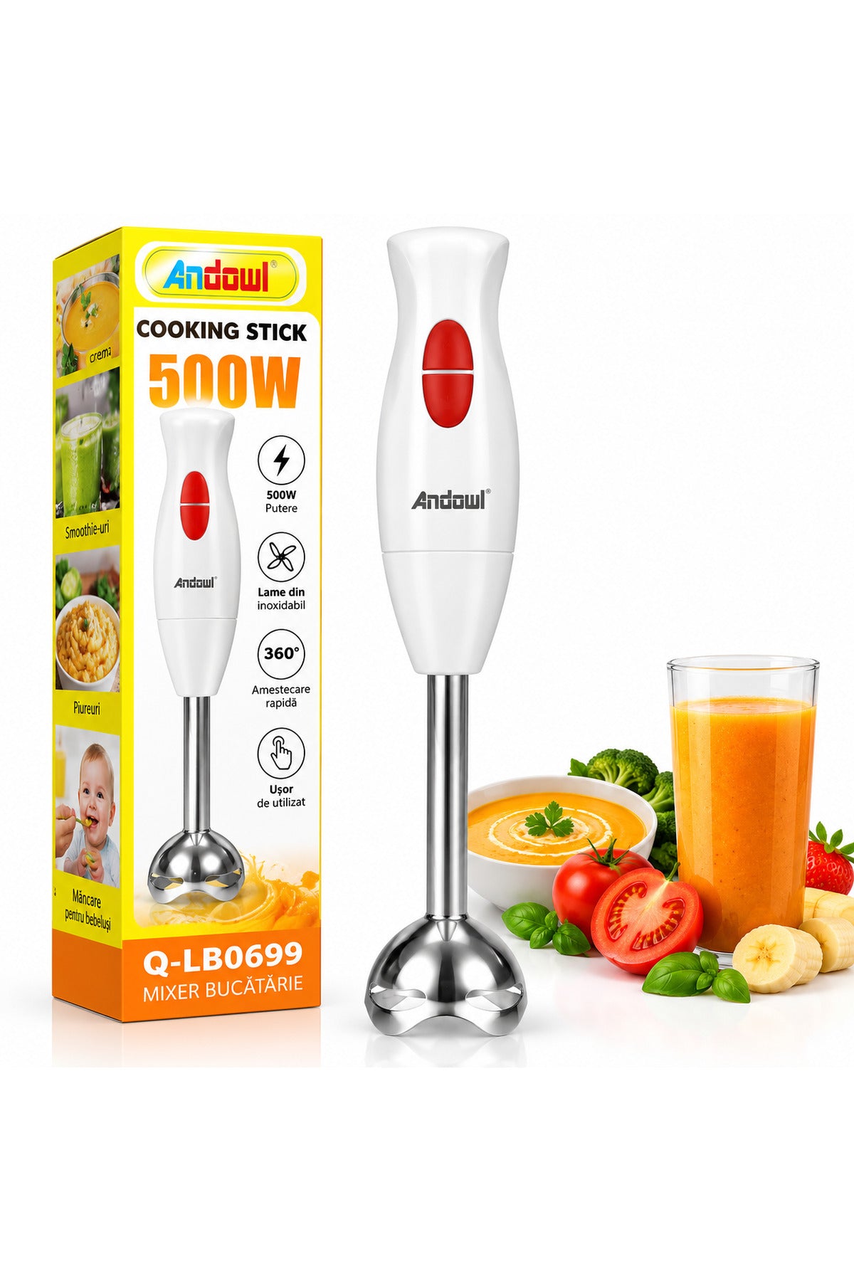 Mixer Vertical Q-LB0699, 500W, Blender de Mână, Alb