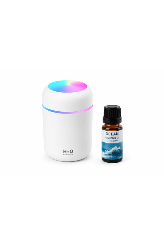 Difuzor de aromaterapie și umidificator de aer H2O, compatibil cu uleiuri esențiale, lumină LED, USB