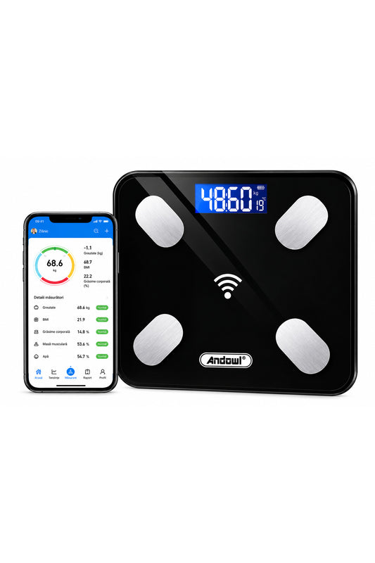 Cântar inteligent Q-D001, analiză corporală, conectare la telefon, negru