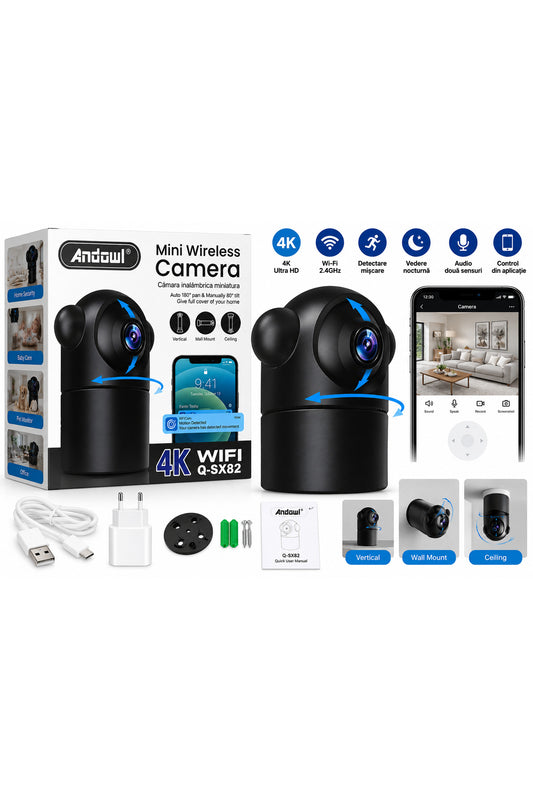 Cameră de supraveghere Wi-Fi Q-SX82, 4K, rotativă, detectare mișcare, control prin aplicație