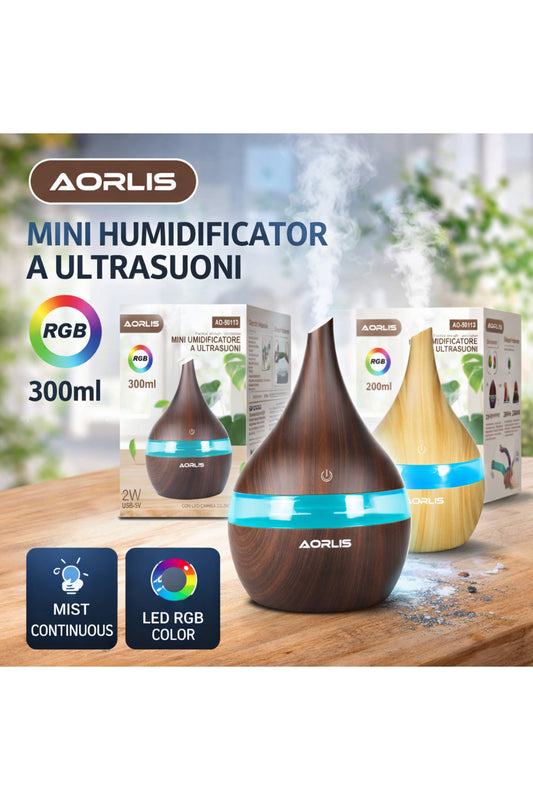 Umidificator Aromaterapie Ultrasonic 300ml cu LED RGB – Difuzor Aromatic, Design Modern