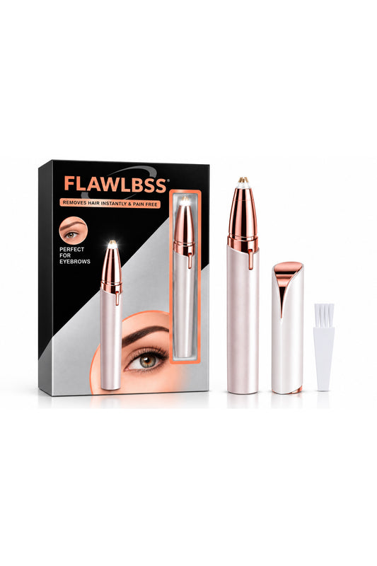 Trimmer facial electric Flawless pentru sprâncene și păr facial, lumină LED, auriu-roz