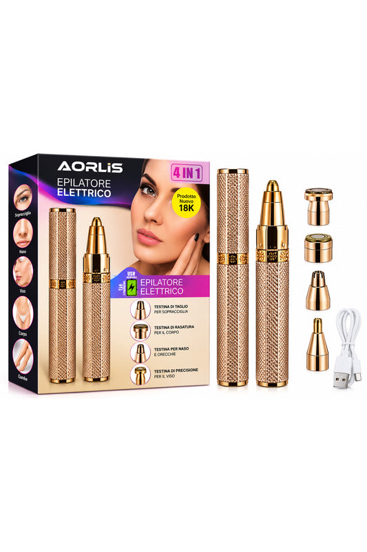 Epilator electric AO-78151, 4 în 1, reîncărcabil USB, pentru față și corp, Rose Gold