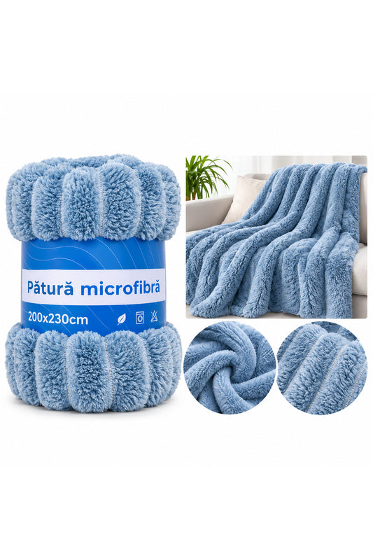 Pătură pufoasă din microfibră 200 x 230 cm – Albastru
