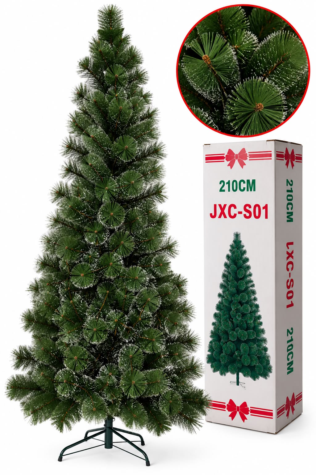 Brad artificial de Crăciun 210 cm JXC-S01, verde, cu suport