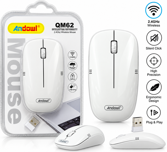 Mouse wireless Andowl QM62, alb