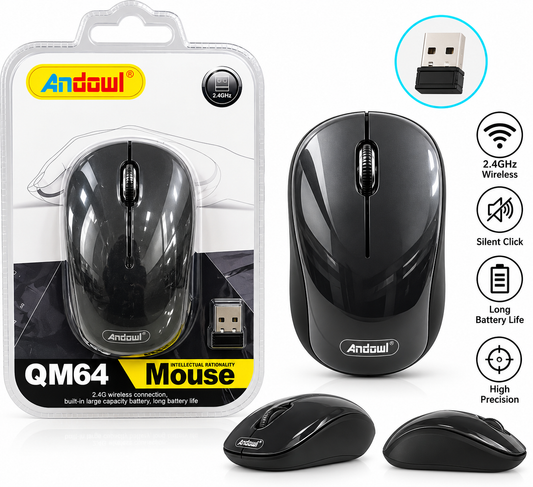 Mouse wireless Andowl QM64, negru