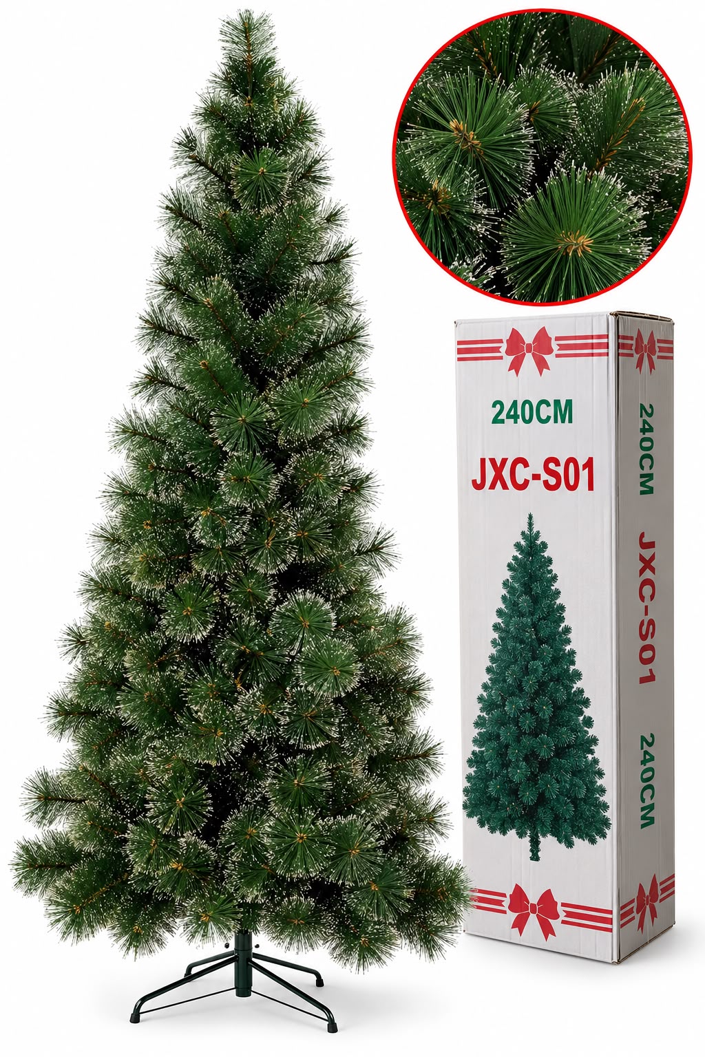 Brad artificial de Crăciun 240 cm JXC-S01, verde, cu suport